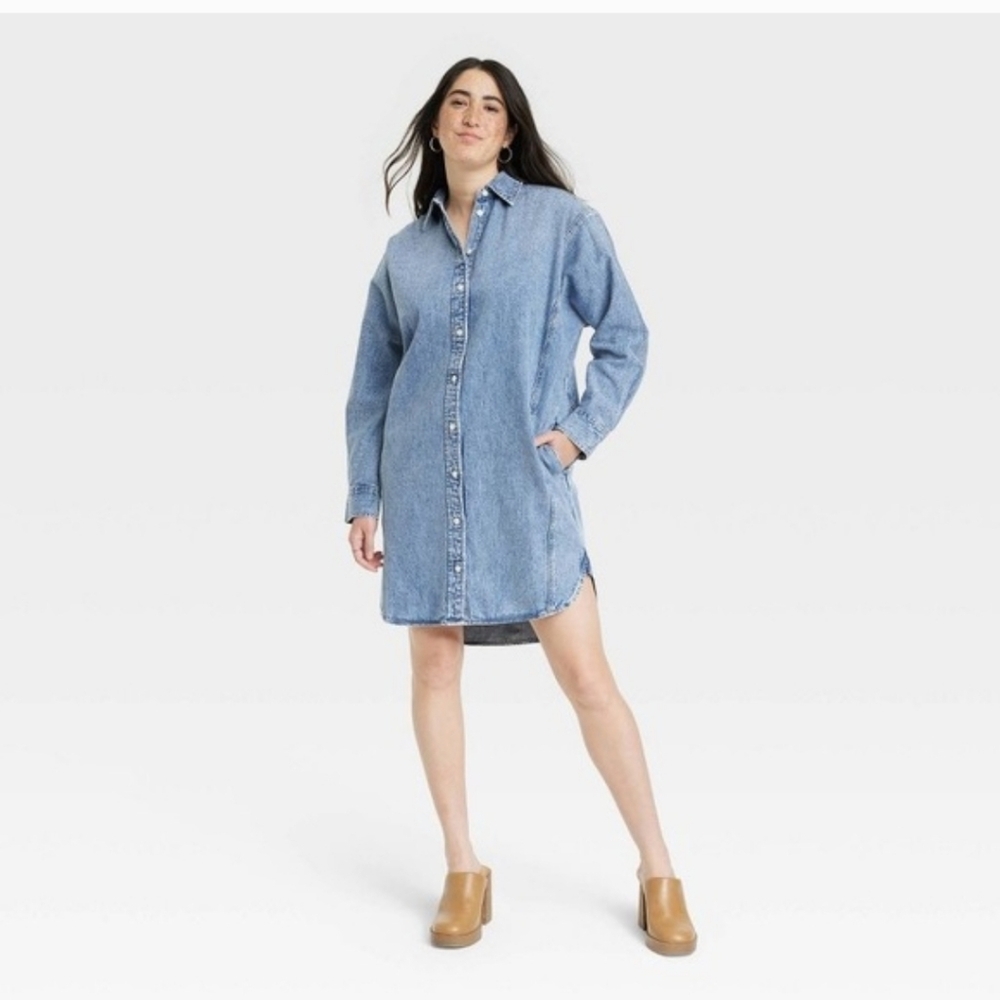 Universal Thread Light Blue Mezclilla Long Sleeve Dress - Picture 1 of 6